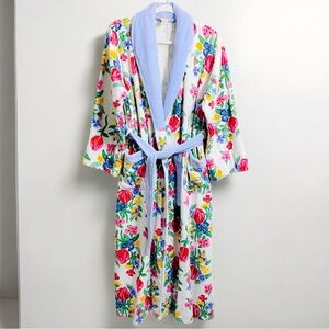Intimate Moods Vintage Floral Colorful Terry Cloth Belted Wrap Long Robe Large‎